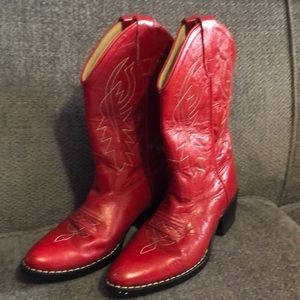 Old west child’s cowboy boots red leather size 3
